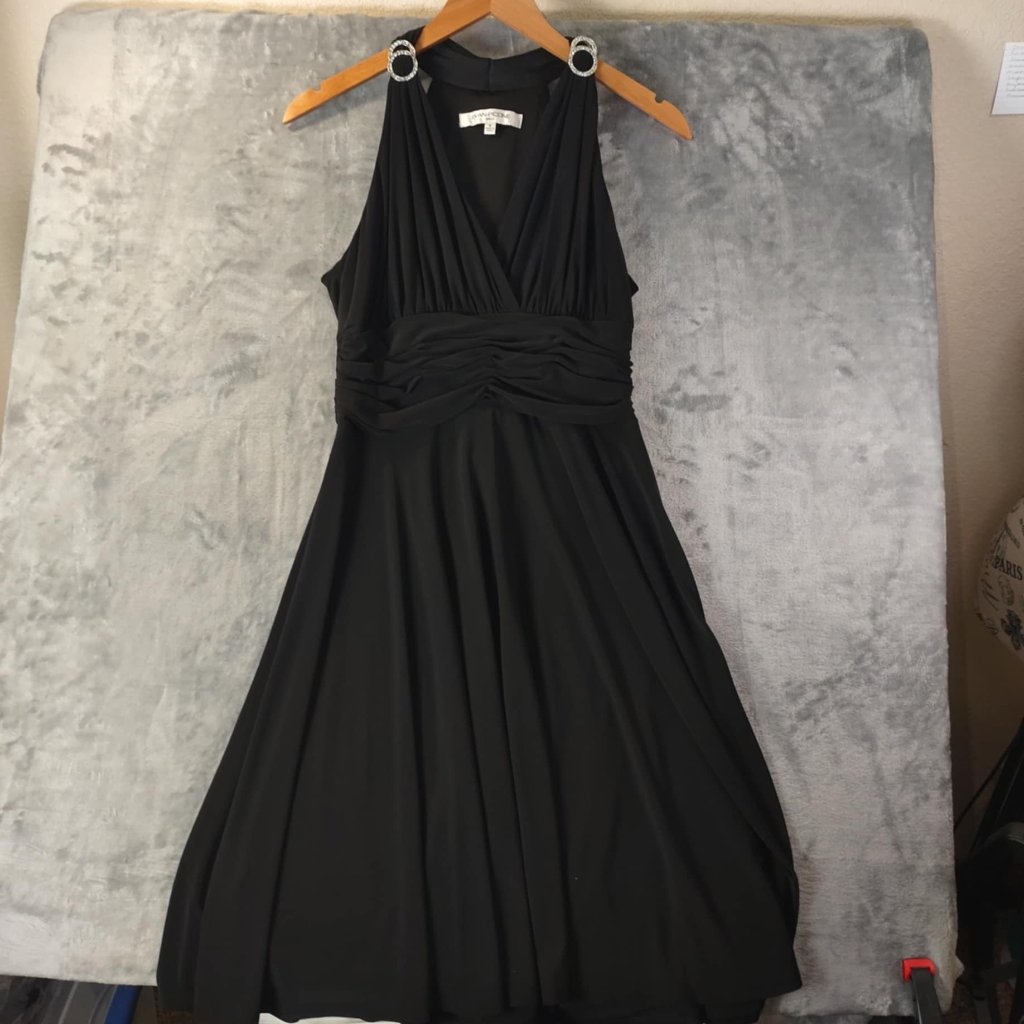 Evan Picone Womens 8 Black Ruched Backless Mini Dress Elegant Eventwear Cocktail